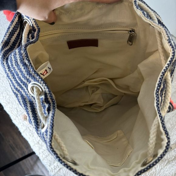 A&B America And Beyond Embroidered Floral Backpack Pom Poms Tassels Neon *Flaw - Picture 9 of 16